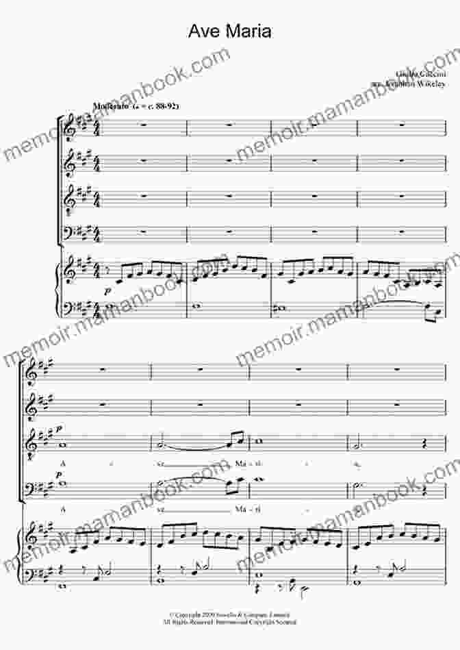 Musical Excerpt From The Second Section Of Giulio Caccini's Ave Maria For Saxophone Quartet Giulio Caccini Ave Maria For Saxophone Quartet: Arranged By Giovanni Abbiati